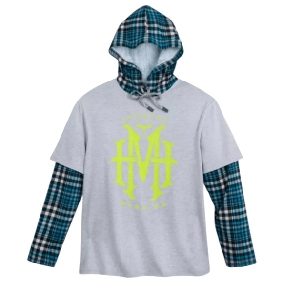Disney The Haunted Mansion Layered Look Pullover Hoodie plaid size medium grunge - Picture 1 of 7